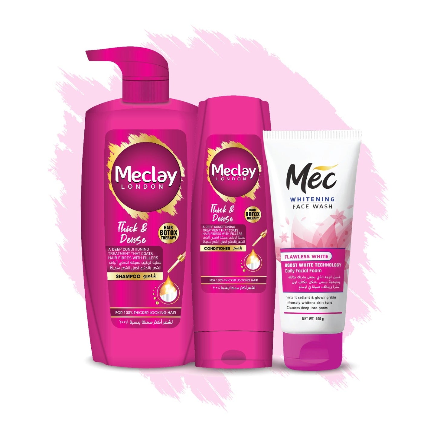 (FREE DELIVERY) Meclay London Thick & Dense Shampoo 660ml With Conditioner 180ml + Mec Flawless White Face Wash