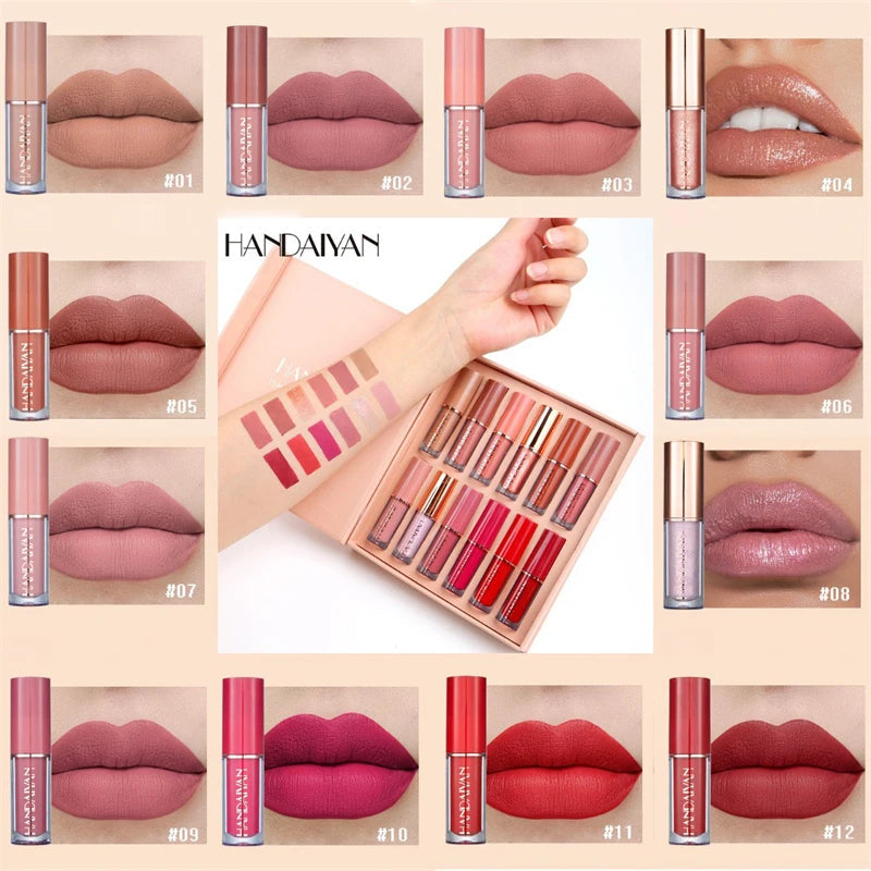 HANDAIYAN 12 Colors Matte Liquid Lip Gloss Set