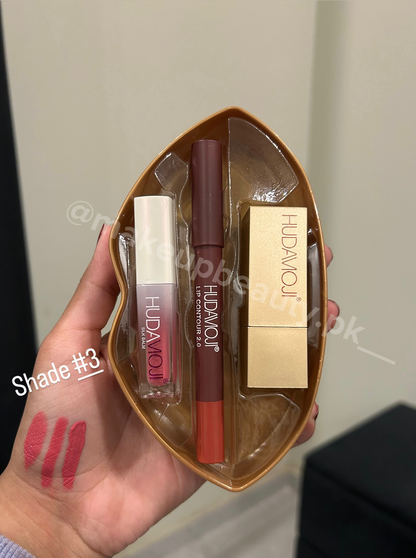 Hudamoji 3 in 1 Velvet matte Lip care trio set.