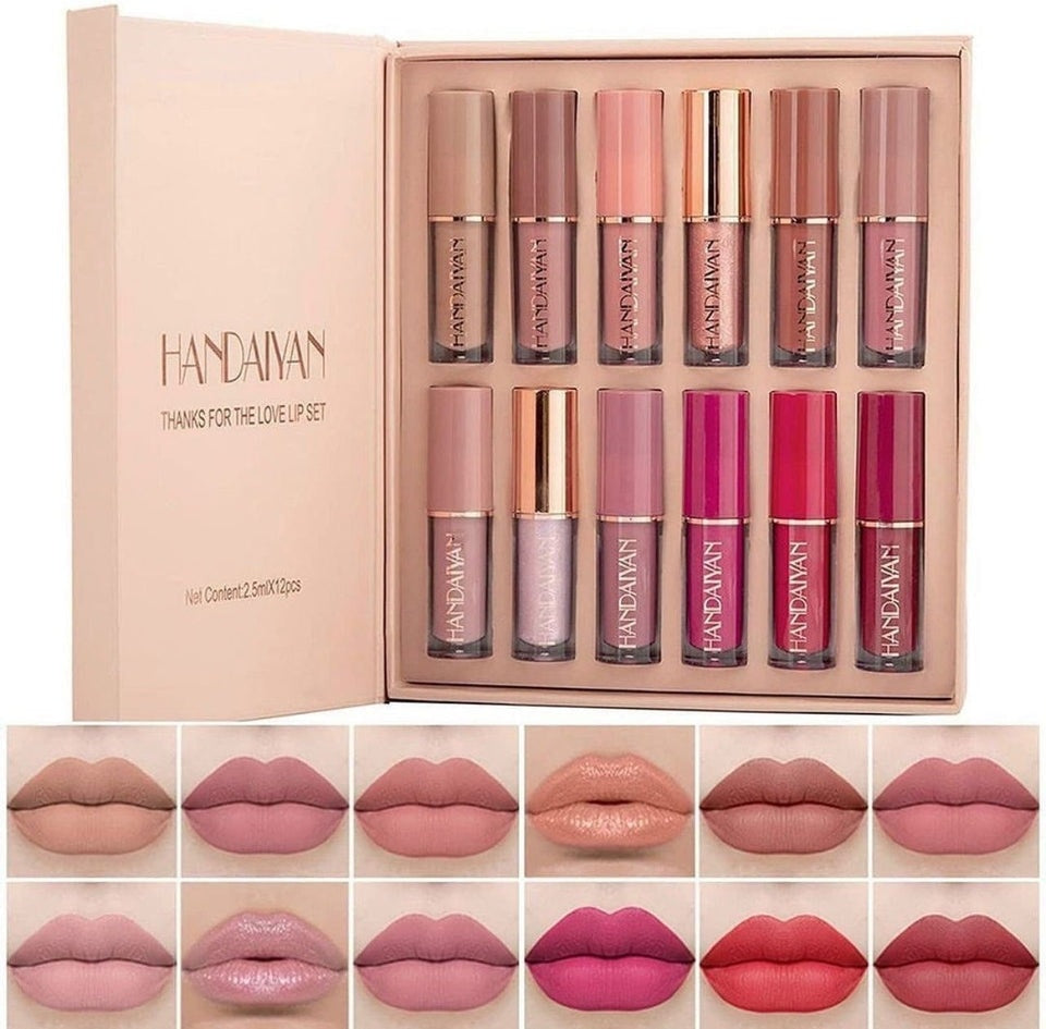 HANDAIYAN 12 Colors Matte Liquid Lip Gloss Set