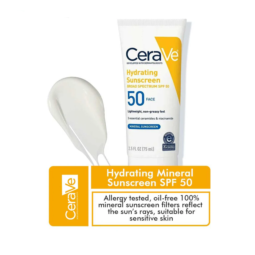 CeraVe Hydrating Mineral Face Sunscreen Lotion – SPF 50