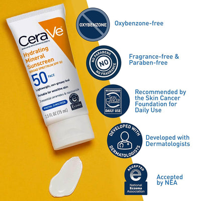 CeraVe Hydrating Mineral Face Sunscreen Lotion – SPF 50